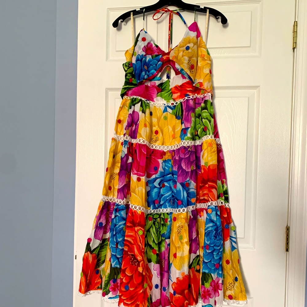 Farm Rio Rainbow Chita Flower Midi Dress Brand New with Tags size L